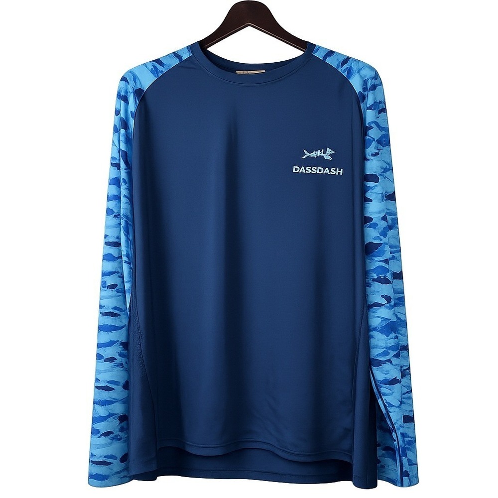 Bassdash Mens 3XL Fishing Shirt Blue Camo Performance Long Sleeve Gorpcore